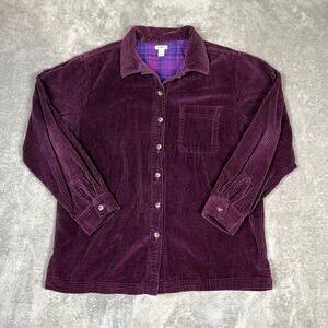 LL Bean Quilt Lined Cordoroy Jacket Sweater Women's M Purple Shacket Outdoor